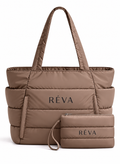 RÉVA Quilted Tote Bag & Pouch Set - Brown
