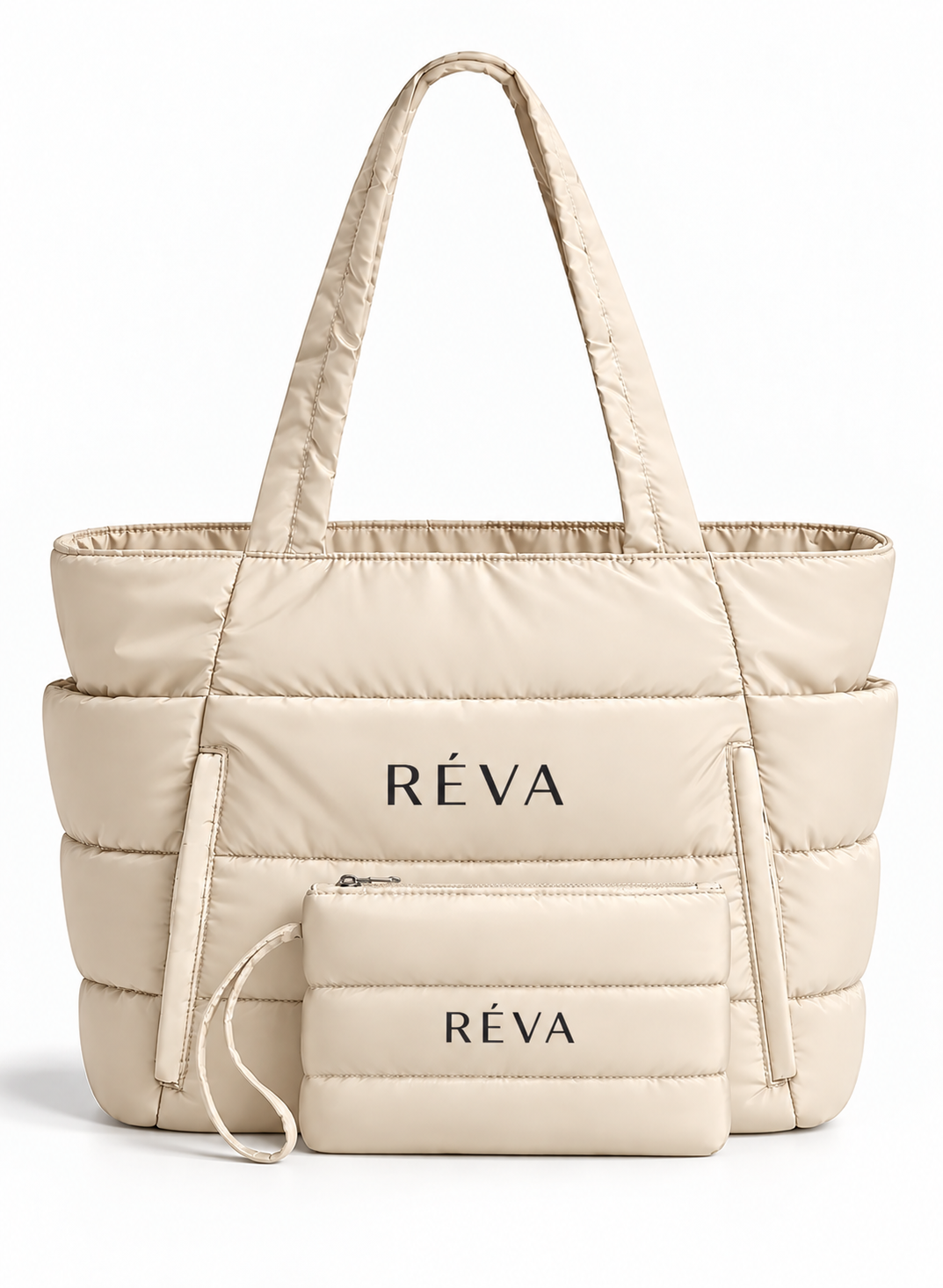 RÉVA Quilted Tote Bag & Pouch Set - Beige