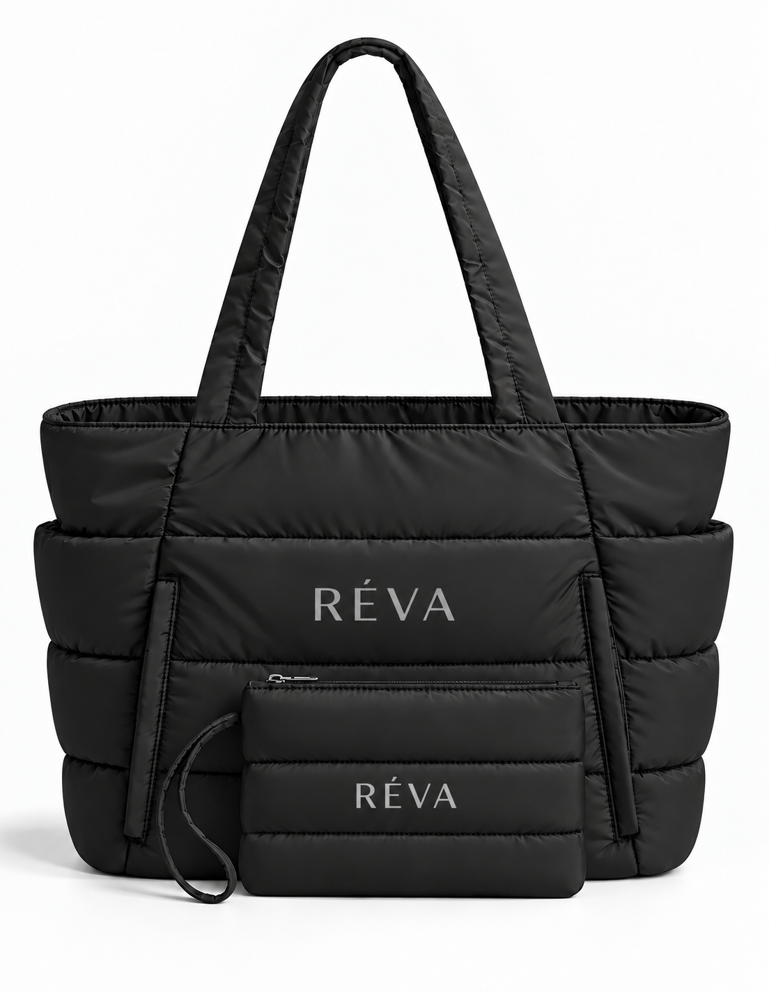 RÉVA Quilted Tote Bag & Pouch Set - Black